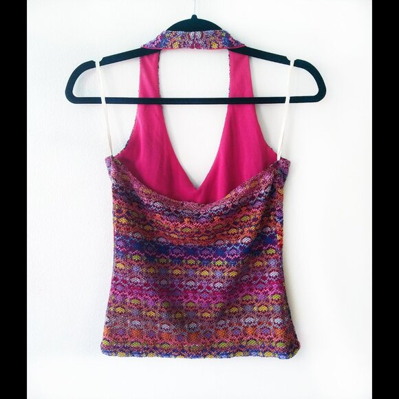 Vintage 90's Multicolour Halter with Cool Pattern, Women's Small - Picture 2 of 4